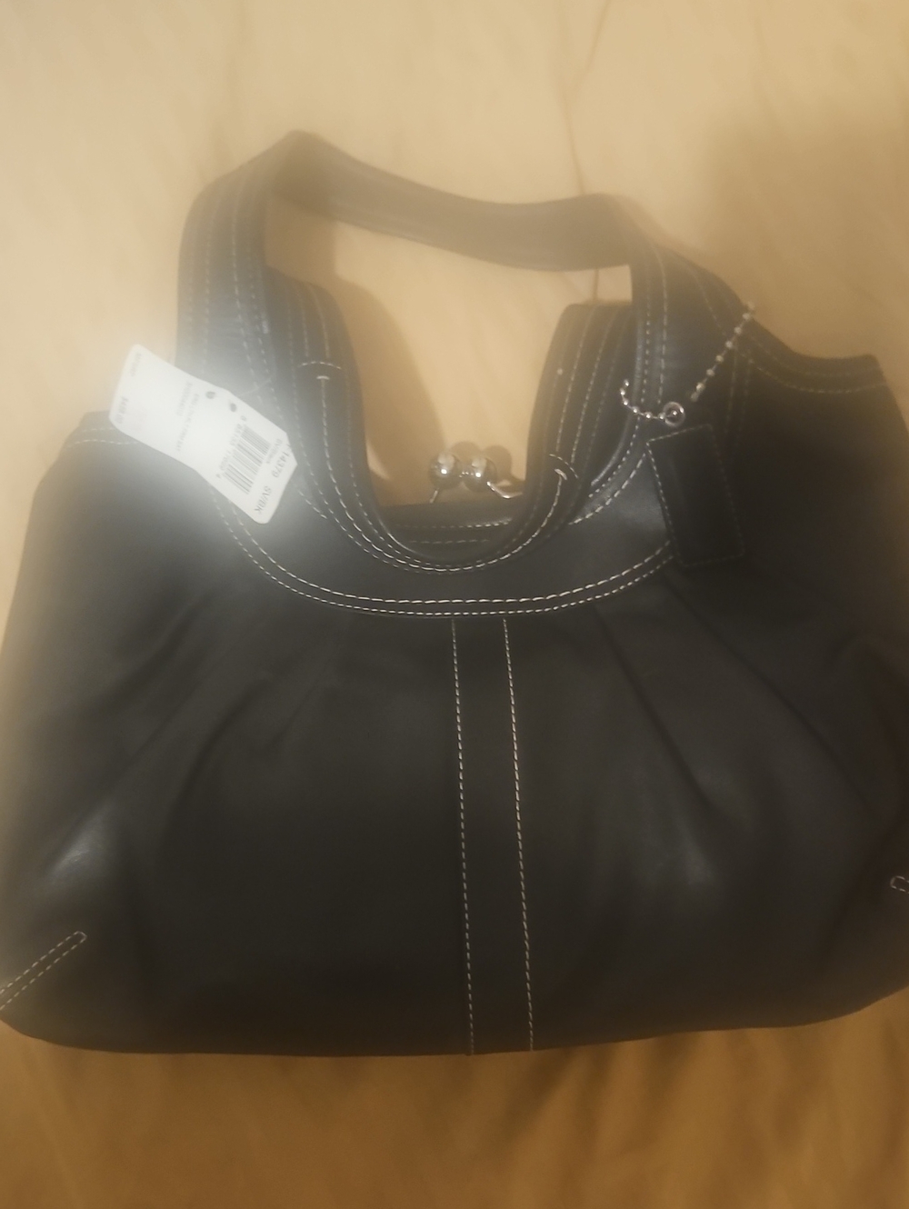 Coach Black Shoulder Bag with White Contrast Stitching
